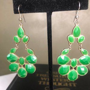 Green Chandelier Earrings Dangle Pierced Earrings Lightweight